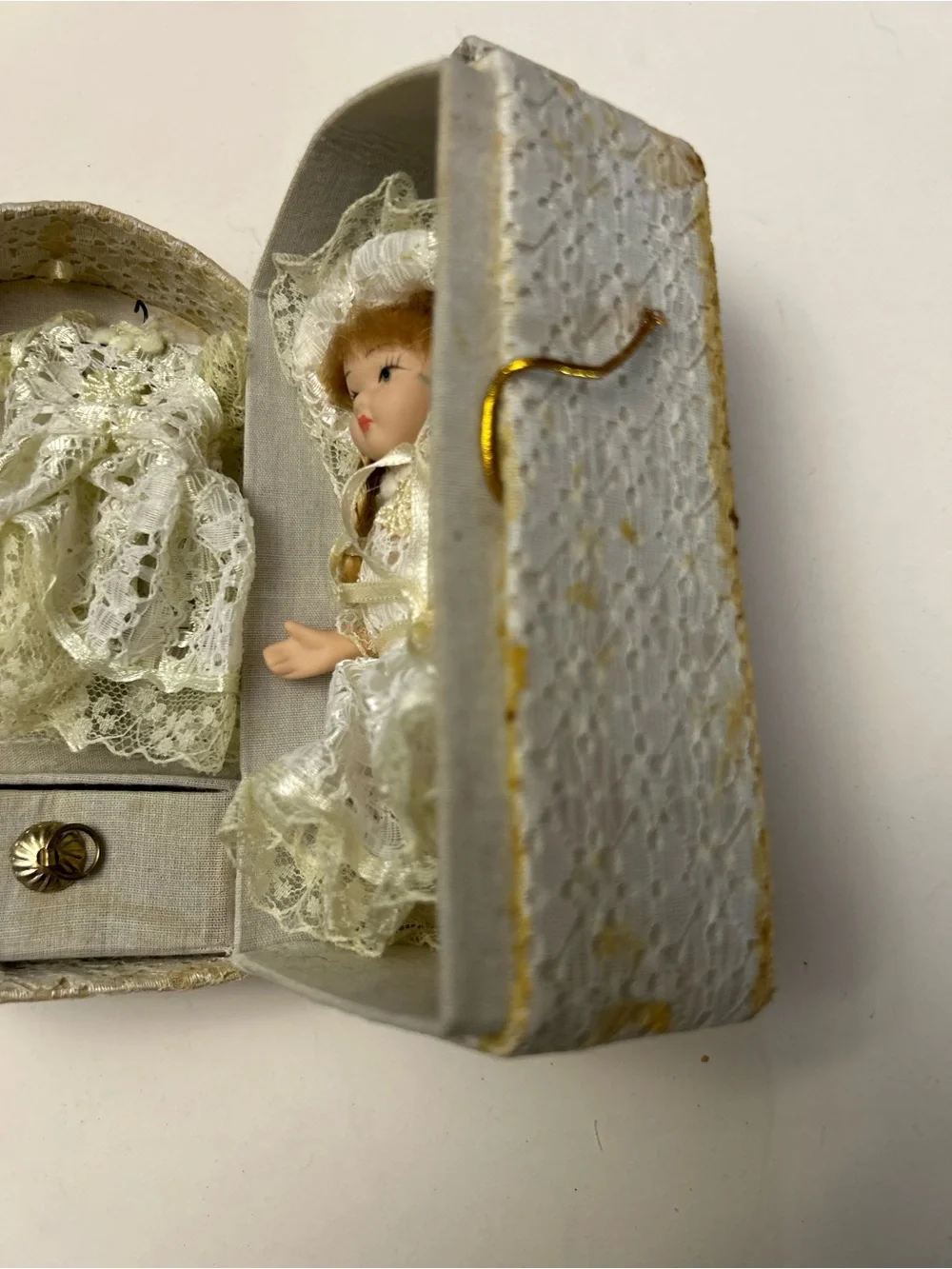 Porcelain Doll in Cream Lace Dress